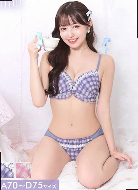 ガーリーチェックフラワーブラジャー＆フルバックショーツ［大人気］