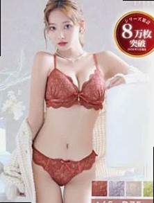 レーシィスカラップブラジャー&バック透けフルバックショーツ